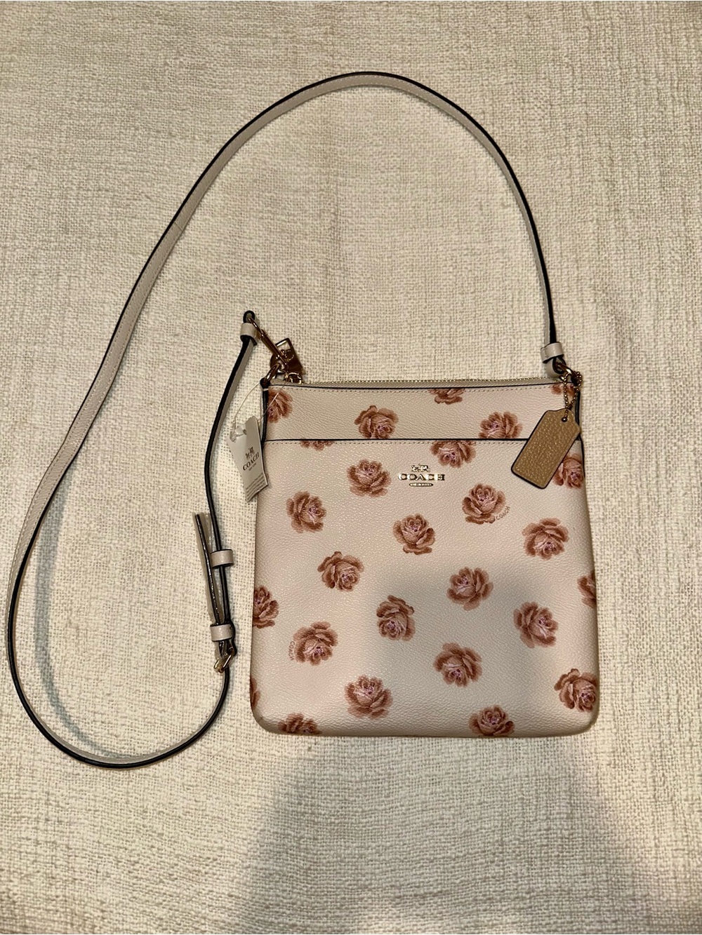 COACH Cream Floral Crossbody Bag with Rose Print